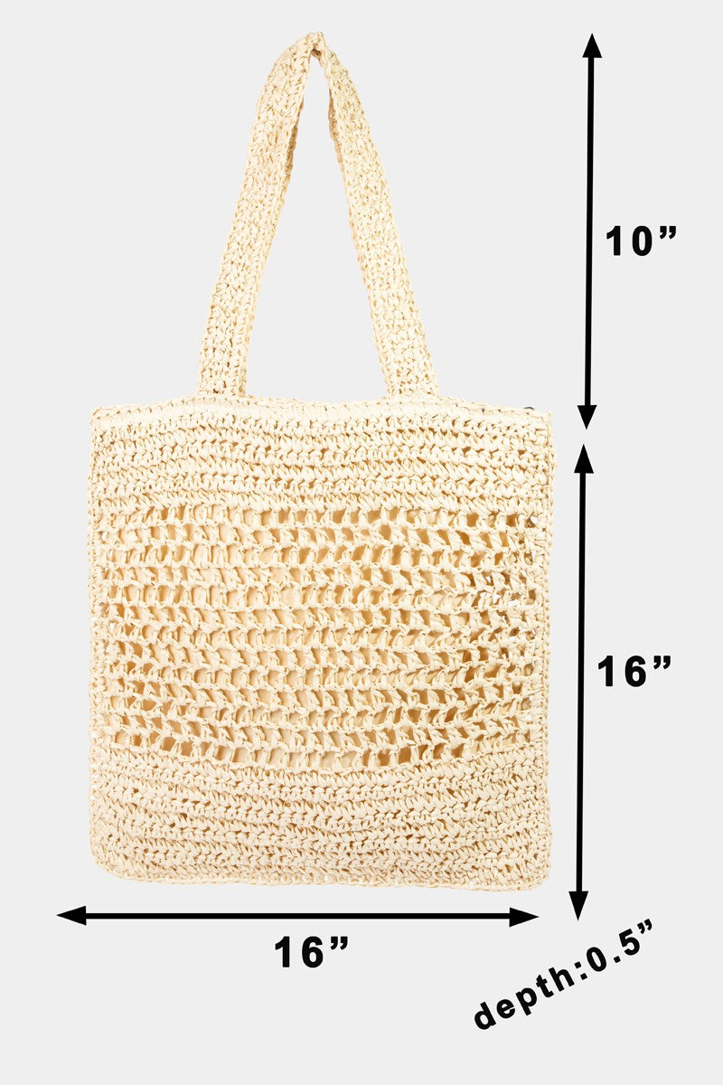 Bolso de mano de paja y papel tejido a crochet Fame 