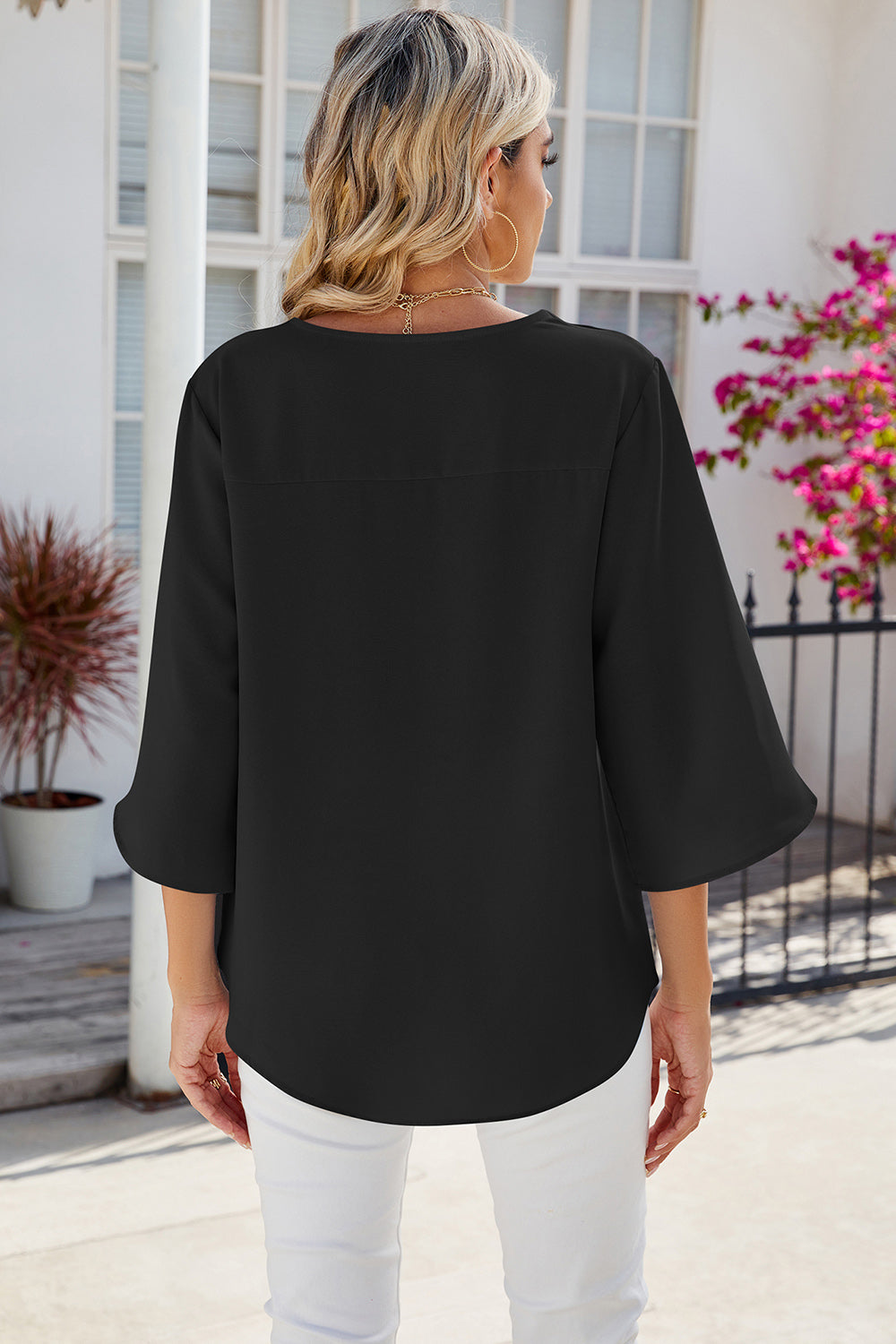 V-Neck Three-Quarter Sleeve Top